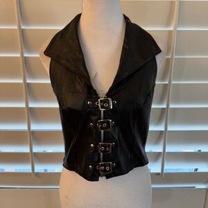 Vintage 90s Women’s XTC Leather Halter Corset Size Large Biker Goth Alt Emo Sexy